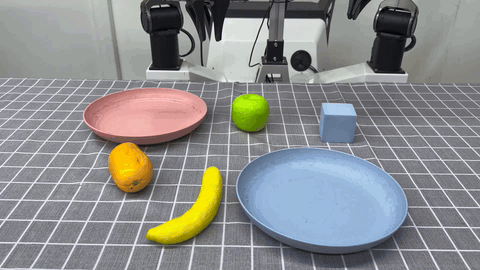 Place the green apple to the pink plate demo.