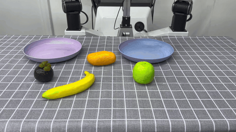Grasp the mangosteen into the purple plate demo from another configuration.