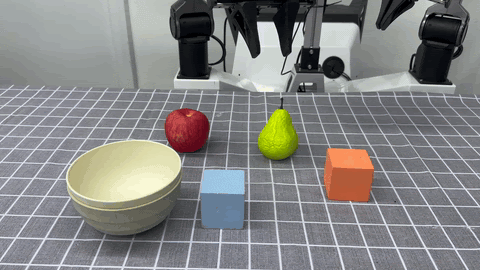 Put the pear onto the blue block demo.
